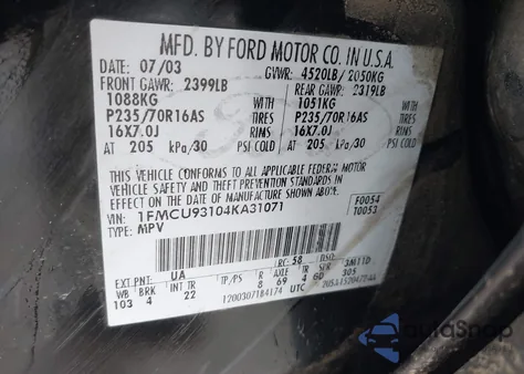 2004 Ford Escape Xlt z USA, uszkodzony, nr VIN 1FMCU93104KA31071